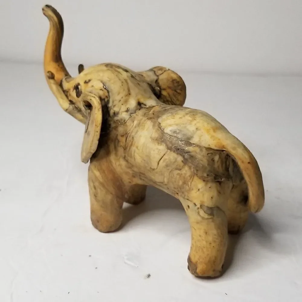VTG Crushed oyster Handmade Elephant Figurine Statue Marbleized trunk raised